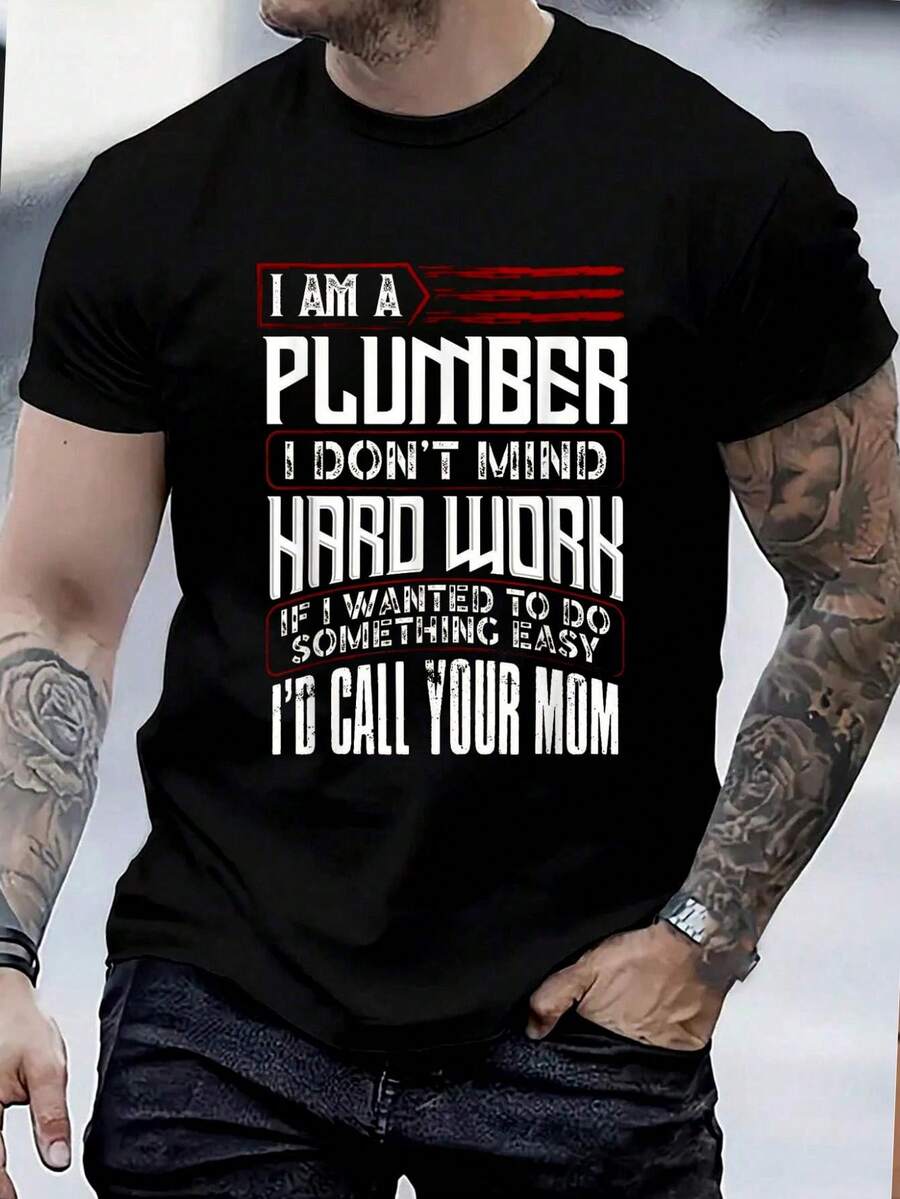 100% Cotton Funny Plumber Gift For Men Plumbing Dad Father's Day T-Shirt Women's Men's Graphic Tee Causal Tops Fashion Tshirt Short Sleeve T-Shirt - màu đen - Xem 1