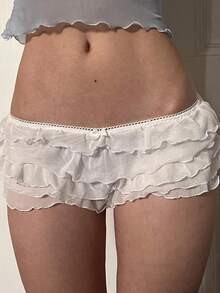 Ladies Cute Cake Mini Shorts Summer Lace Layered Ruffle Shorts - Black - View 3