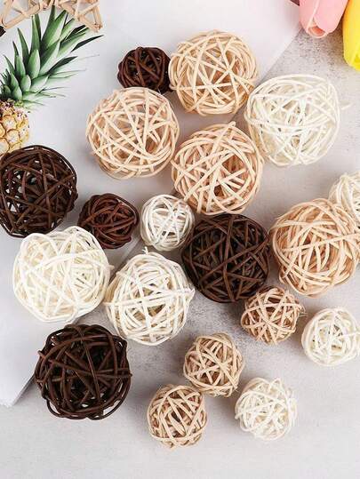 12pcs Rattan Balls, Home Decorative Woven Rattan Balls, Mixed Handmade Rattan Balls, Bohemian Style Decor, Vase Filler, Suitable For Home Decor, Room Decor, Tabletop, DIY Crafts, Garden, Wedding, Party, Parrot Ornament(3cm/1.18in, 5cm/1.97in)