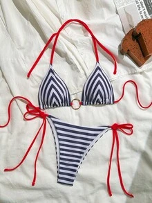 PEPPERMOLLY 女士性感时尚两件式泳衣，蓝色比基尼套装，适合夏季海滩度假 - 藍色 - 查看 2