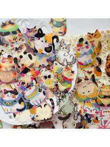 50pcs Cute Cat Transparent Stickers, Cartoon Animal Decor For Luggage, Laptop, Notebook, Scrapbook, Skateboard, Guitar, Helmet, Cup, Phone Case, DIY Waterproof Decals,School Supplies,Back To School