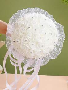 1件白色水晶丝带手工人造丝婚礼花束 - 彩色 - 查看 1