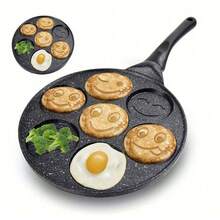 1 件装鸡蛋煎锅不粘煎饼锅 4 杯炊具煎饼、煎蛋锅铝合金鸡蛋锅 - 黑色 - 查看 8