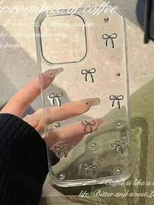 极简蝴蝶结树脂透明手机壳，兼容 15 Pro Max、 14 Pro、新款 13 Pro，创意透明款兼容 11、12、14，防摔高端全包手机壳，防水防震防刮，春季派对礼物 - 無色 - 查看 2