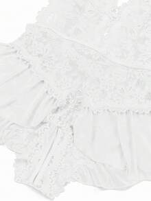 Women's Sexy Lingerie, Floral Lace Teddy Lingerie, Halter Strappy Backless Crotchless Bodysuit - trắng - Xem 5