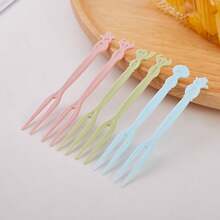 50 piezas de lindo juego de tenedores de frutas para uso doméstico, brochetas de frutas desechables de plástico, tenedores pequeños para comer pasteles y ensaladas de verduras en casa - Verde - Ver 4