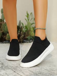 Zapatillas informales con suela gruesa de malla transpirable y ligera, de fácil puesta - Negro - Ver 4