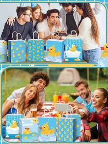 6/12 pièces Sacs en papier jaunes avec poignées, sacs cadeaux de canard en caoutchouc pour bonbons, fêtes, anniversaires. Fournitures de fête de canard bleu - Multicolore - View 4