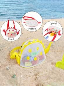 适合青少年的彩色恐龙形沙滩包 - 轻便、可折叠，配有可调节肩带、网袋、拉链封口 - 恐龙形沙滩包户外储物袋可爱旅行单肩包恐龙形背包玩具储物袋、沙滩玩具网状沙滩包贝壳包恐龙沙滩沙玩具手提袋用于存放贝壳沙滩玩具 - 彩色 - 查看 5