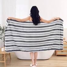 [Toalla de felpa de coral extra grande] Toalla de baño extra grande de felpa de coral suave, de mezcla de poliéster de alta absorción, con diseño a rayas, de uso múltiple, adecuada para el hogar, la playa y la siesta, de estilo moderno, excelente para adultos, de vuelta a la escuela, para salón de belleza, hogar, baño, ducha, toallas para salón de belleza, hotel, deportes, artículos esenciales para el hogar, toalla, cuidado de la piel - Multicolor - Ver 7