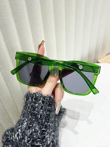 1 件女士绿色方形框架时尚眼镜，夏季时尚沙滩配饰 - 彩色 - 查看 2