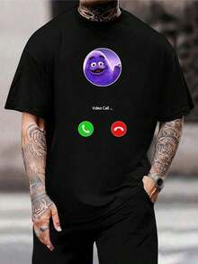 Camiseta divertida de videollamada Grimace de McDonald's para hombre y mujer, camiseta gráfica de moda, camiseta casual de mezcla de algodón, regalo perfecto para fans - Negro - Ver 1