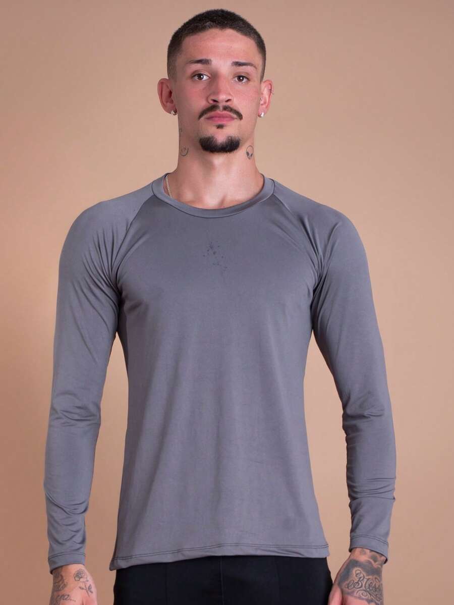 Men's Thermal Shirt UV Protection 50+ Second Skin T-Shirt Cold Mesh Blouse Gym Long Sleeve F7 NEW STYLE - 灰色 - 查看 1