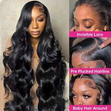 40 Inch 13x6 Body Wave Lace Front Wigs Human Hair 250% Density Body Wave HD Lace Front Wigs Human Hair Pre Plucked Bleached Knots Transparent Frontal For Women - Natural Black - 查看 4