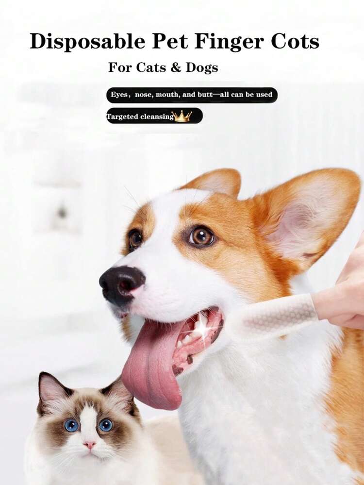 50pcs/100pcs/200pcs Disposable Pet Dental Finger Sleeves Dog Toothbrush Finger Covers Cat Finger Sleeves Wet Wipes Oral Care Products, Soft, Gentle, Non-Irritating For All Sizes And Breeds Of Dogs & Cats, Essential Pet Supplies, Grooming Essentials | Gentle Cleaning Towels | Soft Texture - Multicolor - View 2