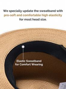 1pc Men's Ribbon Decoration Jazz Hat - Khaki + Brown Ribbon - View 8