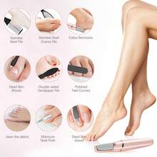 Electric Callus Removers For Feet, Haootadiy Electric Foot Callus Remover Pedicure Kits Rechargeable With12 In 1, Removes Dry Skin For Smoother Feet, Foot Care For Dead Skin Ideal Gift (White) - 粉色 - 查看 6
