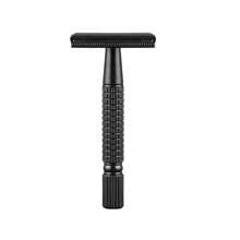 优质哑光黑色双刃剃须刀，男女皆宜，耐用金属手柄，可重复使用且便携，非常适合旅行，男士剃须必备品|便携式剃须刀|镀铂金刀片