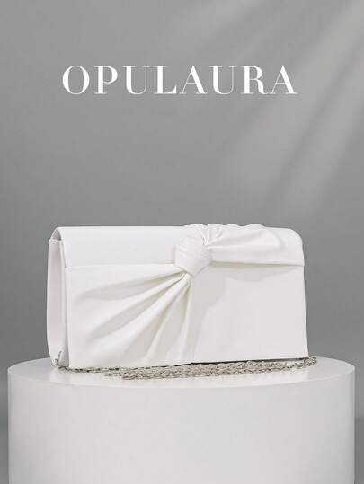 OpulAura 优雅扭结设计真皮手拿包，简约奢华蝴蝶结信封手提包，完美适合派对女孩、女士、新娘——适用于派对、婚礼、盛大晚宴/宴会，可搭配婚纱、正式礼服、舞会礼服、生日礼服。
