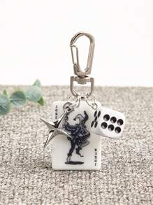 1 pieza/3 piezas Llavero de dados de póker con colgante de estrella, llavero de metal de aleación con picas, diamantes, tréboles, llavero decorativo para bolsos, joyería con tema de números de dibujos animados, llavero de coche, dijes, colgantes, cadenas para teléfonos móviles, dijes de coche, llaveros, accesorios de coche escolares, lindos accesorios góticos y Y2K