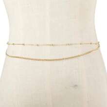 GARMEND 1 Set Of 2pcs Elegant Metal Chain & Multilayer Pearl Waist Chain - Gold - View 2