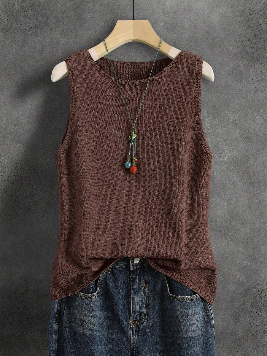 Solid Color Knitted Vest For Women, Retro Japanese/Korean Style, Layering Piece, Casual, Suitable For Summer Vacation, Versatile, Autumn Early, Layering, Commuting, Minimalist, Vintage, Colorful Music Festival, School, Cropped Camisole