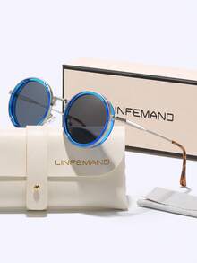 LINFEMAND 复古渐变色圆形装饰时尚眼镜，适合女士，适合派对、街拍、节日礼物 - 彩色 - 查看 6