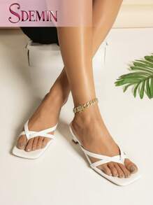 SDEMIN Summer New Arrival Women's Solid Color Slippers, Elegant Vacation Shoes, Casual Beach High Heels Sandals, Fashionable Slip-On Heels For Dress