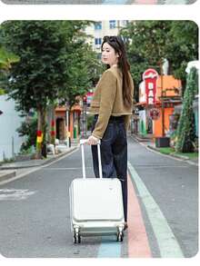 Front Opening Luggage 2024 New Extendable Multifunctional Trolley Case 18 20 Inch Suitcase Travel Case Graduation Bag For School School Accessories School Stuff - White - View 3