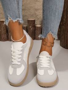 Damen Frühling/Herbst neue wasserdichte rutschfeste Lässig Rund Zeh Sneaker Flach Bequem Vielseitig Kleine Weiße Schuhe Farbblock Sportlich Lässig Schuhe Retro Modisch Trainer Geeignet für alle Jahreszeiten