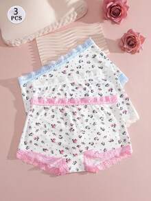 3pcs/Pack Lace Trim Cute Print Women's Boyshort Panties - Multicolor - View 2