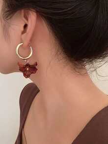 1 对金属环和树脂花复古风格吊坠耳环，优雅派对配饰，适合休闲、节日