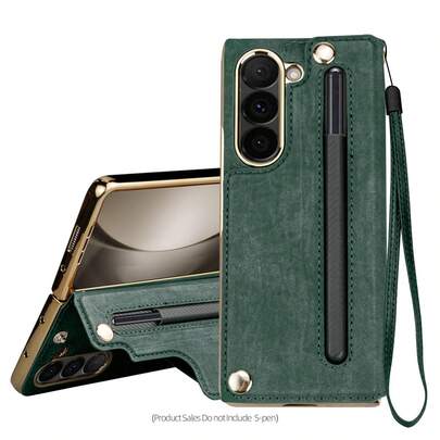 Galaxy Z Fold 5/6/7 Business Leather Phone Case With Built-In HD Screen Protector, Phone Stand, Card Slots And Pen Slot Waterproof Shockproof Anti-Fal