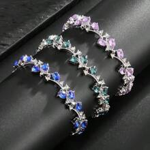 Elegante brazalete multicapa incrustad0 con circonita cúbica con diseño floral, de ramas y flores de ciruelo, de moda y versátil para salidas de verano, accesorio brillante, regalo perfecto para el Día de la Madre, fiesta de graduación