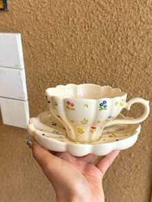 1 bộ tách cà phê và đĩa lót họa tiết hoa nhỏ kiểu Pháp, cốc nghệ thuật Latte, cốc cà phê bằng gốm, quà tặng cho bạn gái - Nhiều màu - Xem 16