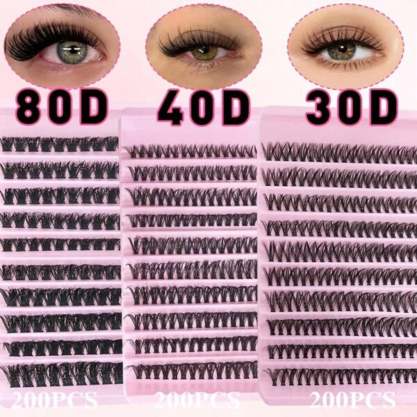 10 Rows 200 Clusters Eyelashes,Full Curled Eyelashes,Single Length DIY False Eyelashes Natural Appearance