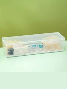 1pc Plastic Baby Bottle & Nipple Compartment Storage Box With Cover, Dustproof Desktop Transparent Teething Stick Toy Organizer - Transparent - View 10