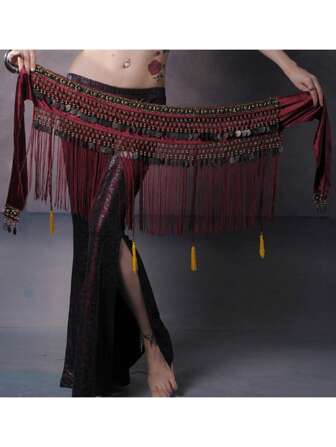 1件装女士腰链肚皮舞长流苏腰带服装臀巾流苏服饰配饰腰链流苏围巾