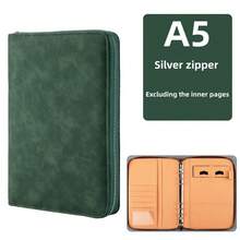 商务拉链袋笔记本A5活页本套装学校用品办公多功能会议记录簿配有卡槽和手机支架仿PU皮革活页夹 - A5 - 查看 15