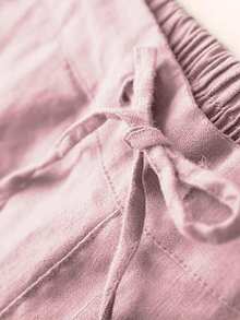 Lanwont Women's Linen Trousers Summer Casual High Waist Drawstring White Beach Pants - 粉色 - 查看 4