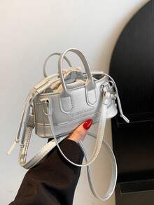 Mini Bolso Cosmético Cruzado Portátil Con Patrón De Cocodrilo - Plateado - Ver 12