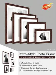 1个5x7/8x10/8x8/12x12/12x16英寸复古风格相框，采用质朴的红棕色木纹，可作墙面装饰，充满怀旧气息，配有衬垫，做旧表面工艺，材质独特，可作拼贴画廊相框，是承载经典怀旧故事的理想礼物。