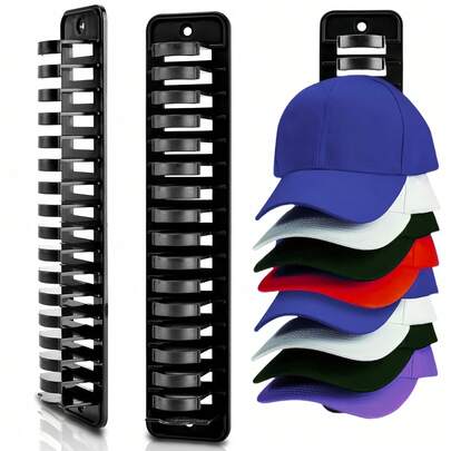 3 件迷你棒球帽架 - 可容纳 16 顶帽子的收纳架，壁挂式或橱柜式衣架，多层帽子展示架，适用于家庭、衣柜、办公室、卧室的收纳和整理