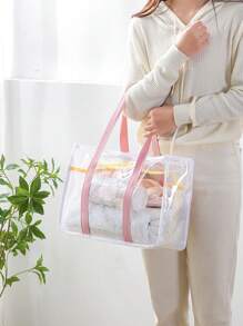 Bolsa de playa transparente, bolsa de almacenamiento a prueba de arena de gran capacidad con asa, adecuada para la playa, deportes, vacaciones