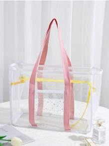 Bolsa de playa transparente, bolsa de almacenamiento a prueba de arena de gran capacidad con asa, adecuada para la playa, deportes, vacaciones