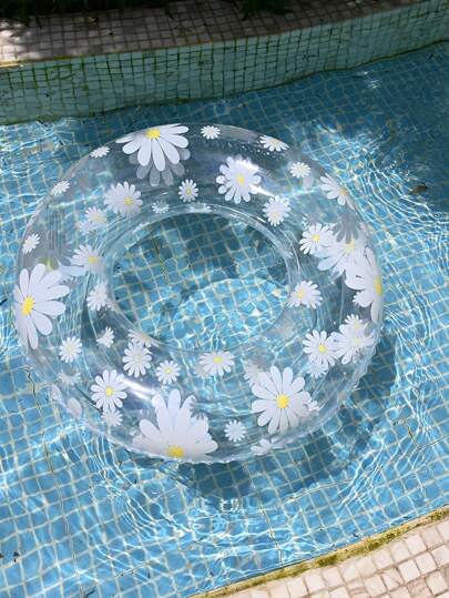 1pc Transparent Daisy Flower Swim Ring, Adult Use Swimming Ring, Water Sports Floating Device, Suitable For Pool And Beach Party, Perfect Summer Gift, Floating Pool Chaise