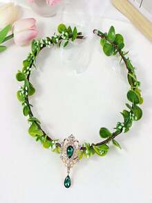 1 pieza Diadema de flores y decoración de cristales estilo natural, diseño elegante - Multicolor - Ver 8