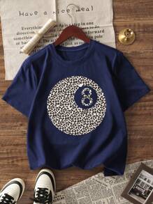 A Piece Of Girl-Child Casual Printed Round Neck Pullover Short-Sleeved T-Shirt For Summer Students Young Children's Clothing - Leopard Print Digital Colorful T-Shirt Brings Joy And Happiness To Every Child! Kids Clothes Girls Graphic Tees Summer Tops Tween Girl Clothes