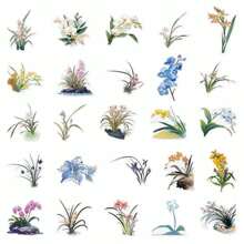 50pcs Orchid Flower Sticker Set For Decorating Luggage, Graffiti, Skateboards, Helmets, Laptops, Phone Cases, Self-Adhesive PET Stickers School Supplies,Back To School