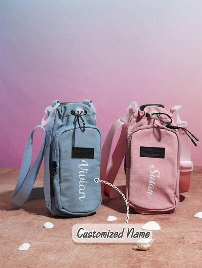 1pc Customized Personalized Water Bottle Holder Bag With Adjustable Strap And Zipper Pocket, Suitable For Outdoor Hiking/Travel/Camping